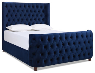 Brooklyn Tufted Sheltered Wingback Panel Bed, Navy Blue, Queen