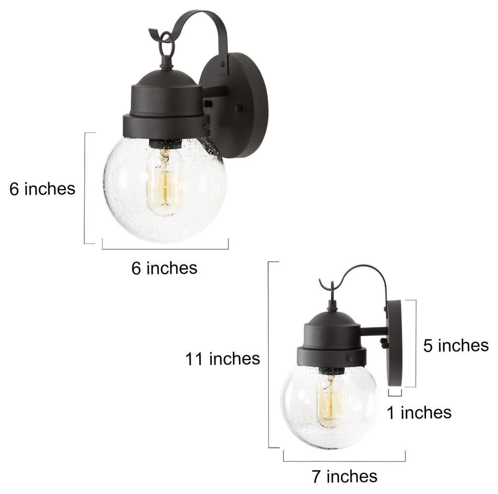 LNC 1-Light Seeded Glass Globe Outdoor Wall Lamp, 11", Black, 2-Pack