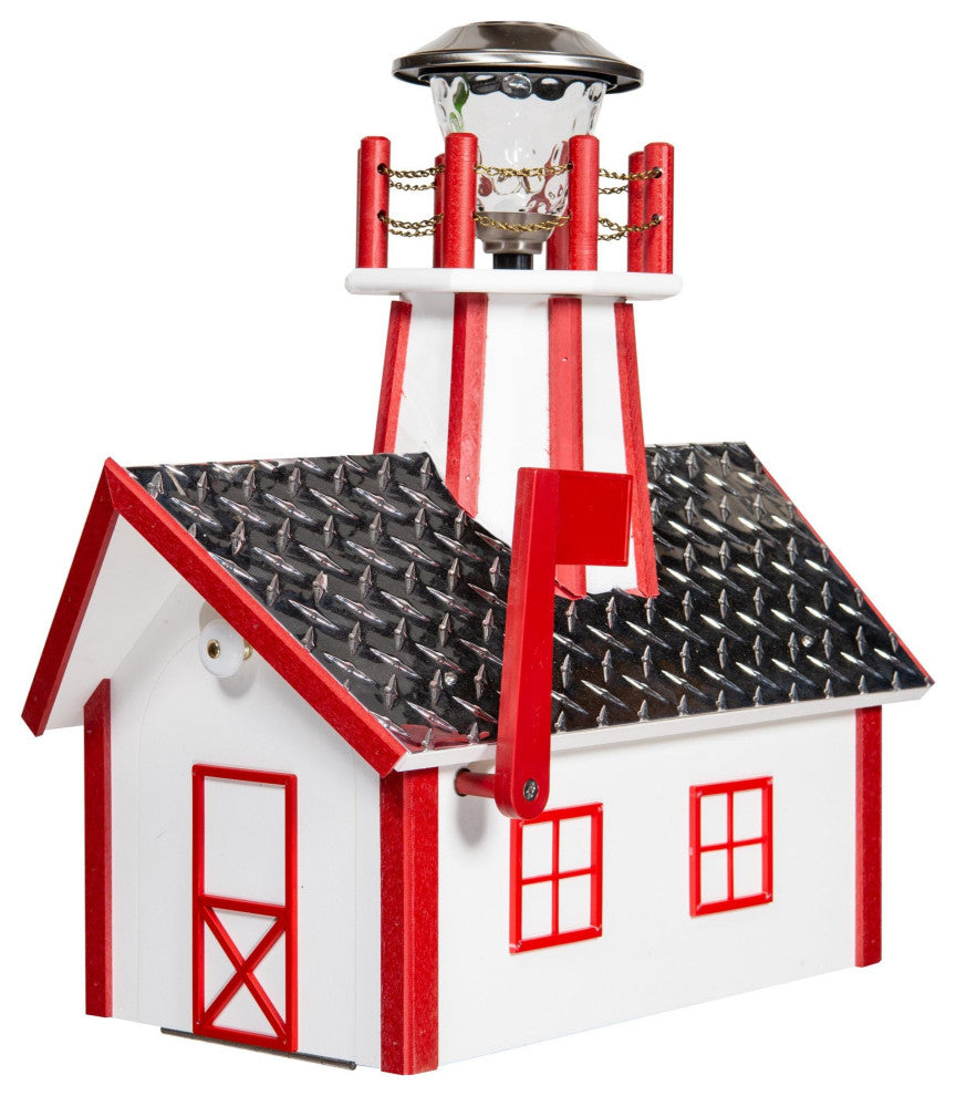 Deluxe Mailbox with Lighthouse, White & Cardinal Red, Aluminum Diamond Plate Roof