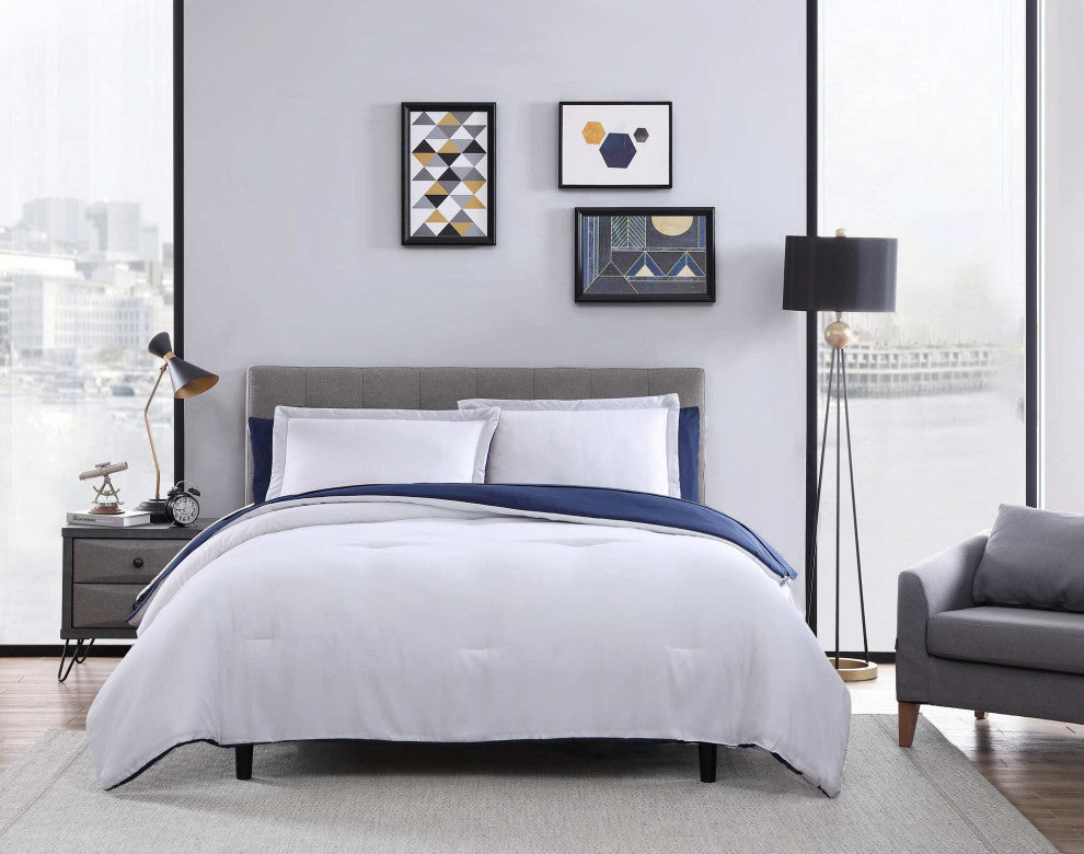 The Nesting Company Chestnut Reversible 7-Pc BIB Comforter Set-Queen-White/Navy