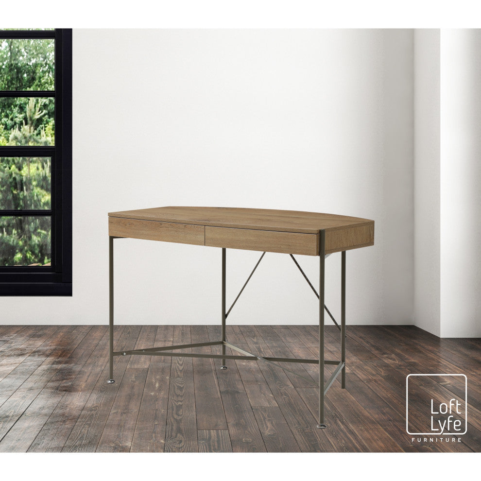 Loft Lyfe Laniya Desk, 2 Storage Drawers, Natural/Bronze