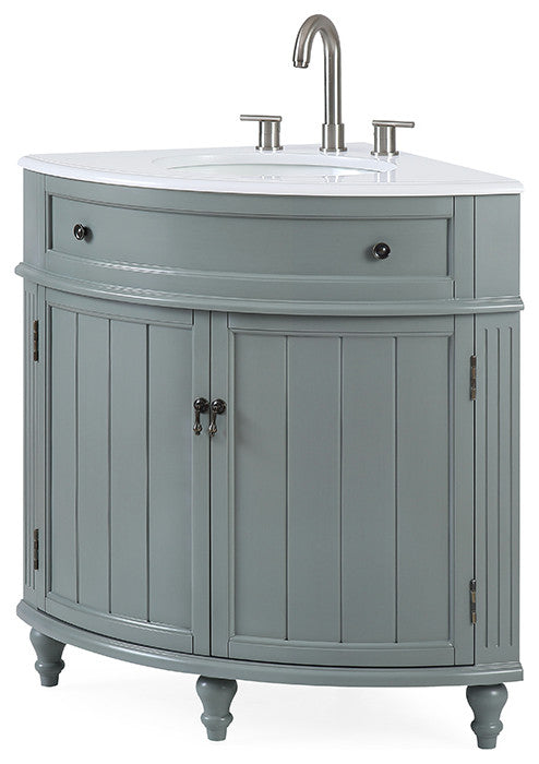 24 Inch Triadsville Grey Corner Design Bathroom Vanity With Quartz Top, Gray