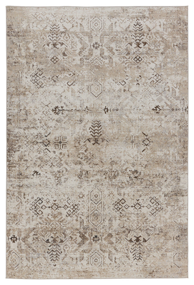 Machine Washable Vibe by Jaipur Living Kati Tribal Brown/ Cream Area Rug, 2'8"x1