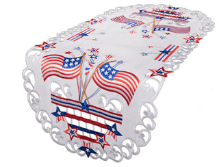 Star Spangled Embroidered Cutwork Table Runner, White, 15"x34"