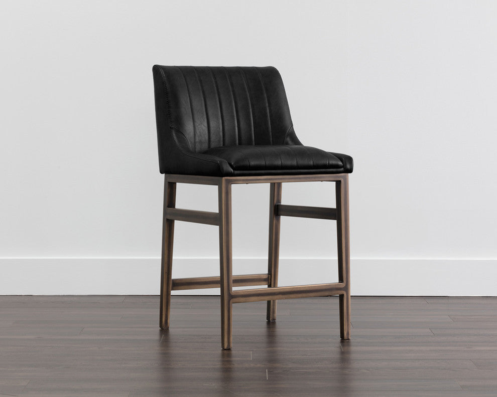Halden Armless Counter Stool With Rustic Bronze Legs, Vintage Black