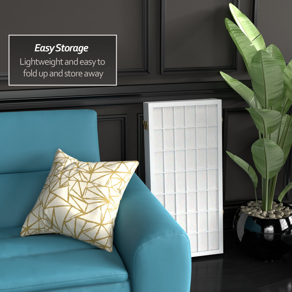 3' Tall Window Pane Shoji Screen, White, 5 Panels