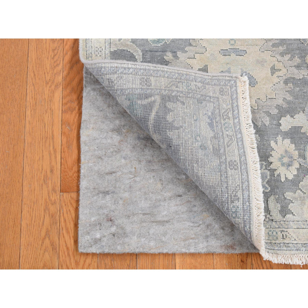 Ash Gray, Oushak Influence Silk With Wool Hand Knotted Runner Rug, 2'6"x10'2"