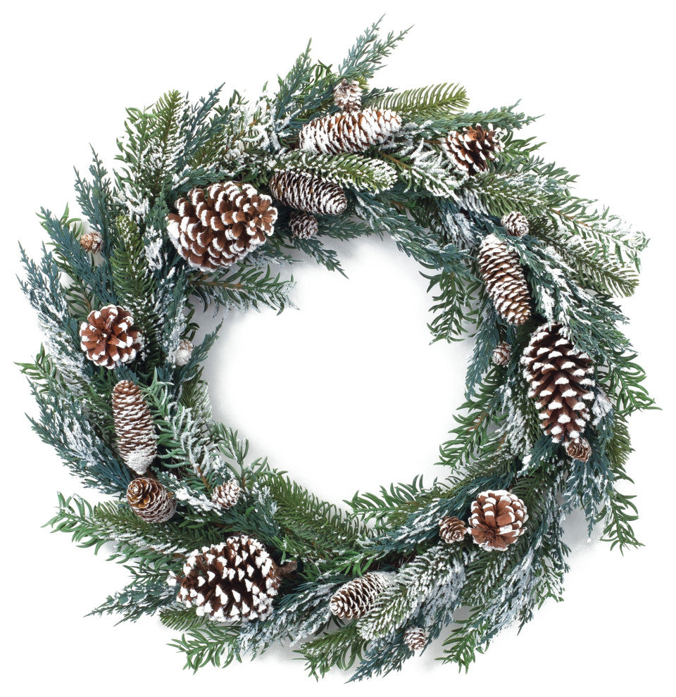 Flocked Pine Cone Wreath 26"D