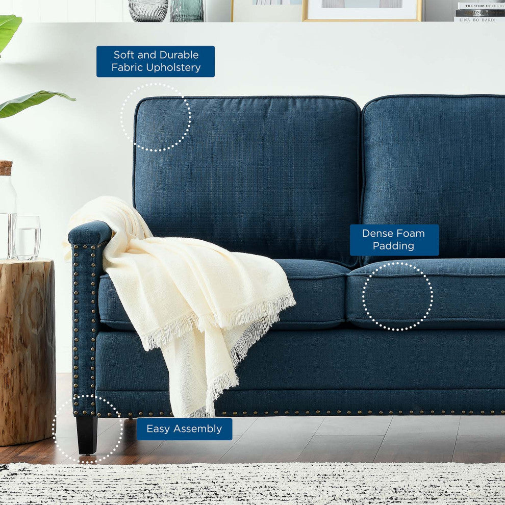 Sofa, Fabric, Navy Blue, Modern, Living Lounge Room Hotel Lobby Hospitality