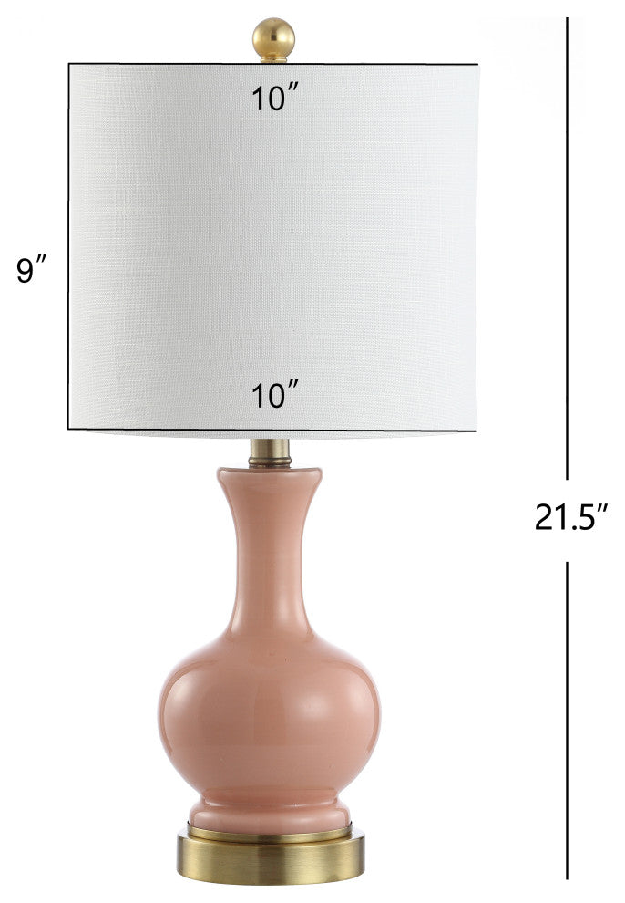 Cox 22" Glass and Metal Led Table Lamp, Set of 2, Light Coral and Brass Gold