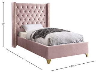 Barolo Velvet Upholstered Bed, Pink, Twin