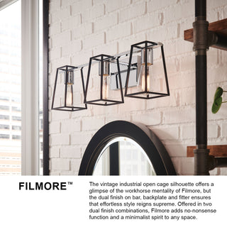 Hinkley Filmore 24" Three Light Bath Vanity Fixture, Chrome + Black