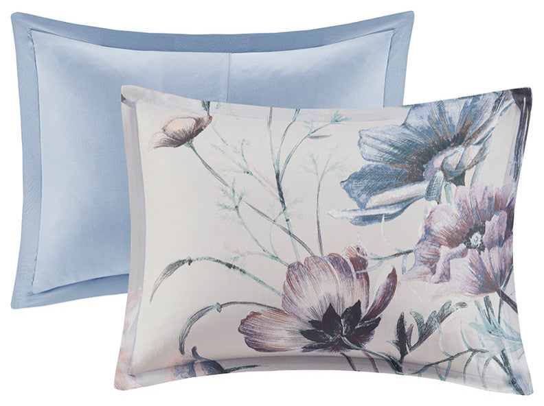 Madison Park Cassandra Shabby Chic Floral Cotton Duvet Cover Set, Blue