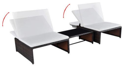vidaXL Reclining Patio Chairs with Table Furniture 2 Pcs Brown Poly Rattan