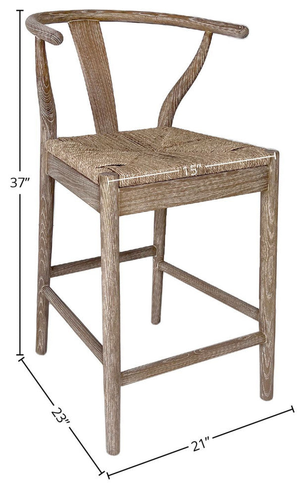 Kairo Oak and Natural Wicker Wishbone Back Dining Counter Stool, Natural Wood