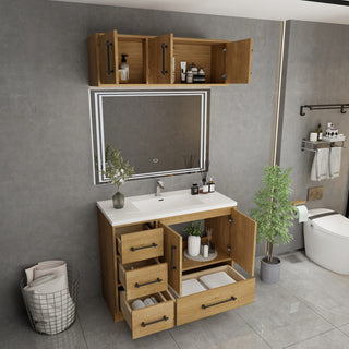 Victoria 42" Solid Wood Bath Vanity, Overhead Cabinet, Oak