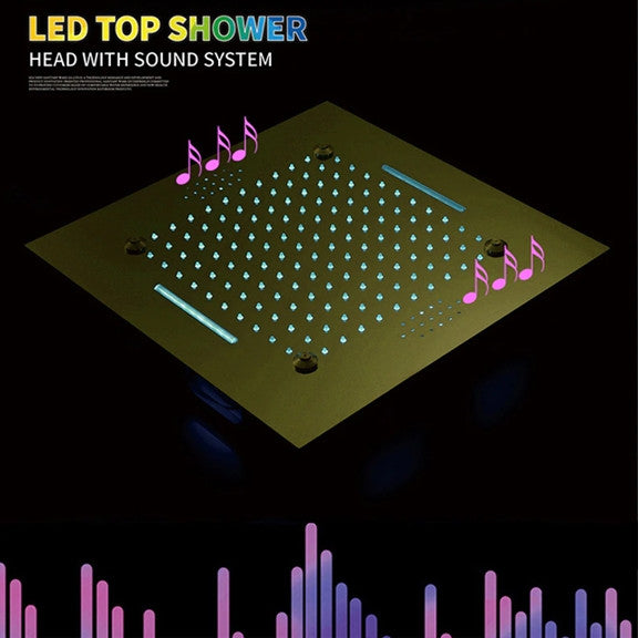 LED Musical Shower System, Hand Shower, Plished Gold B - Remote Control Light