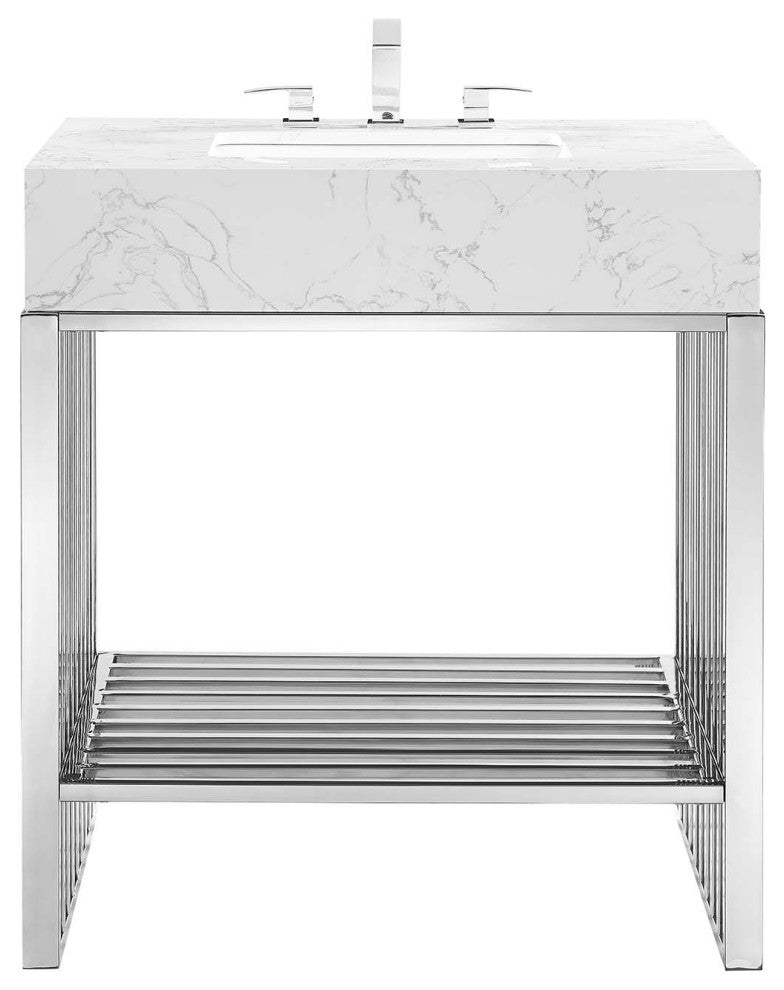 Gridiron 30" Bathroom Vanity, White Silver