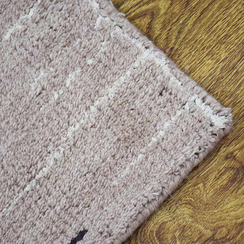 Hand Knotted Wool Area Rug Abstract Brown White