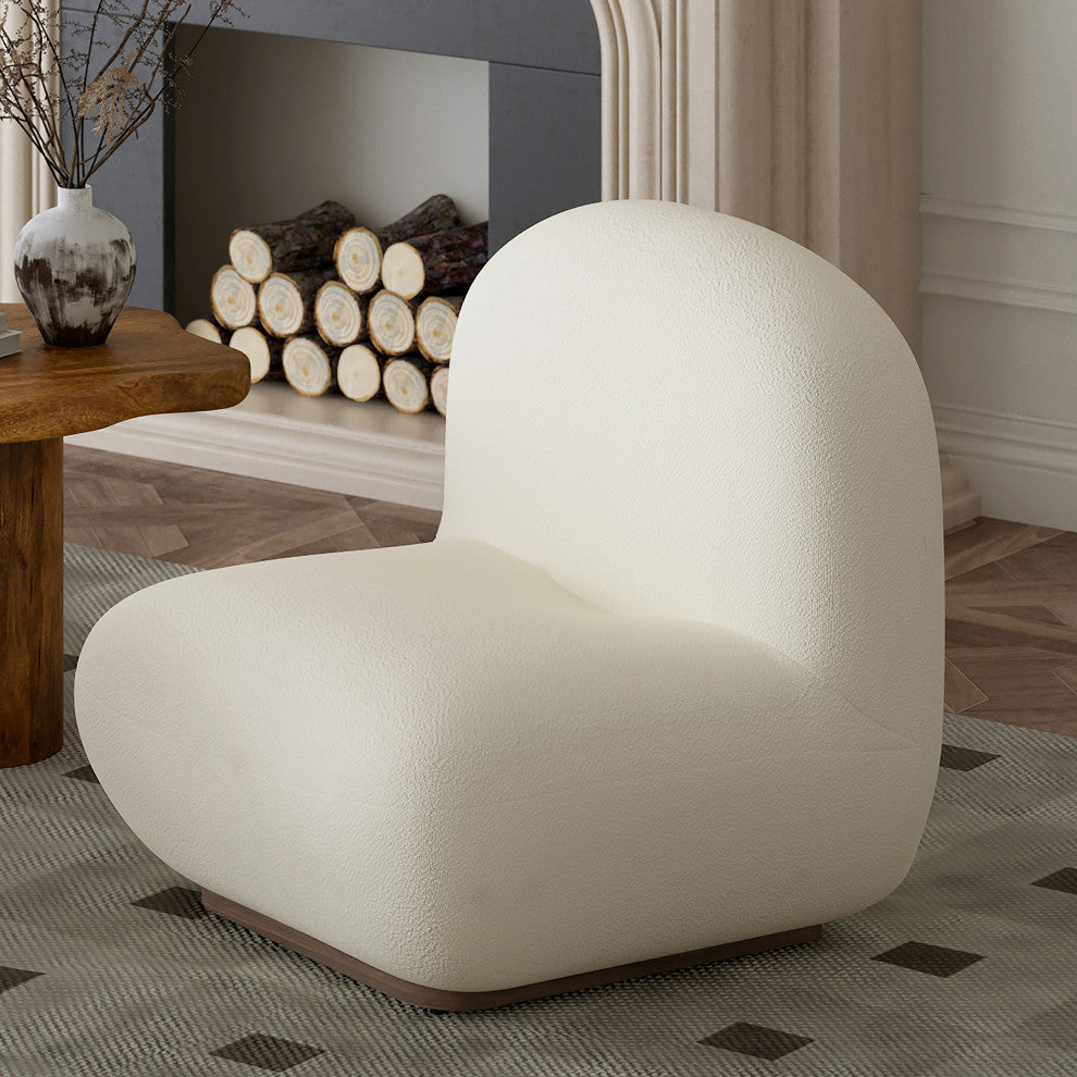 Contemporary Boucle Fabric Accent Chair, Ivory
