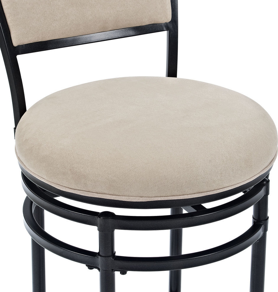 Rachel Swivel Bar Stool, Black With White Cushion