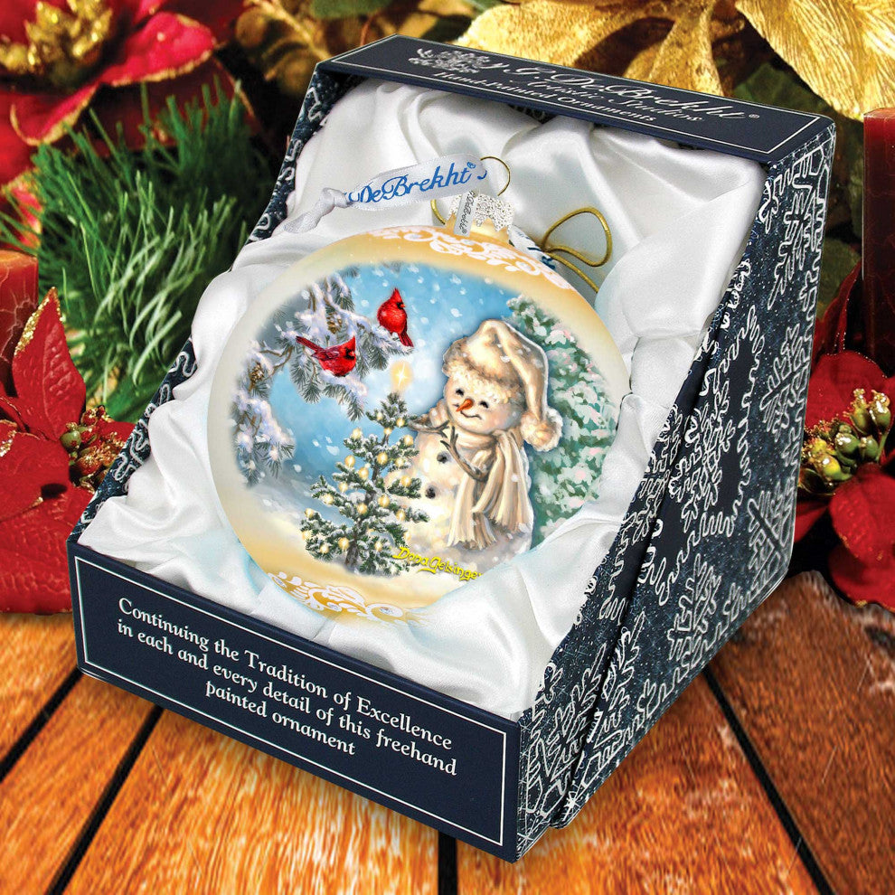 Glowing Snowman Lg Glass Ornament, Gold