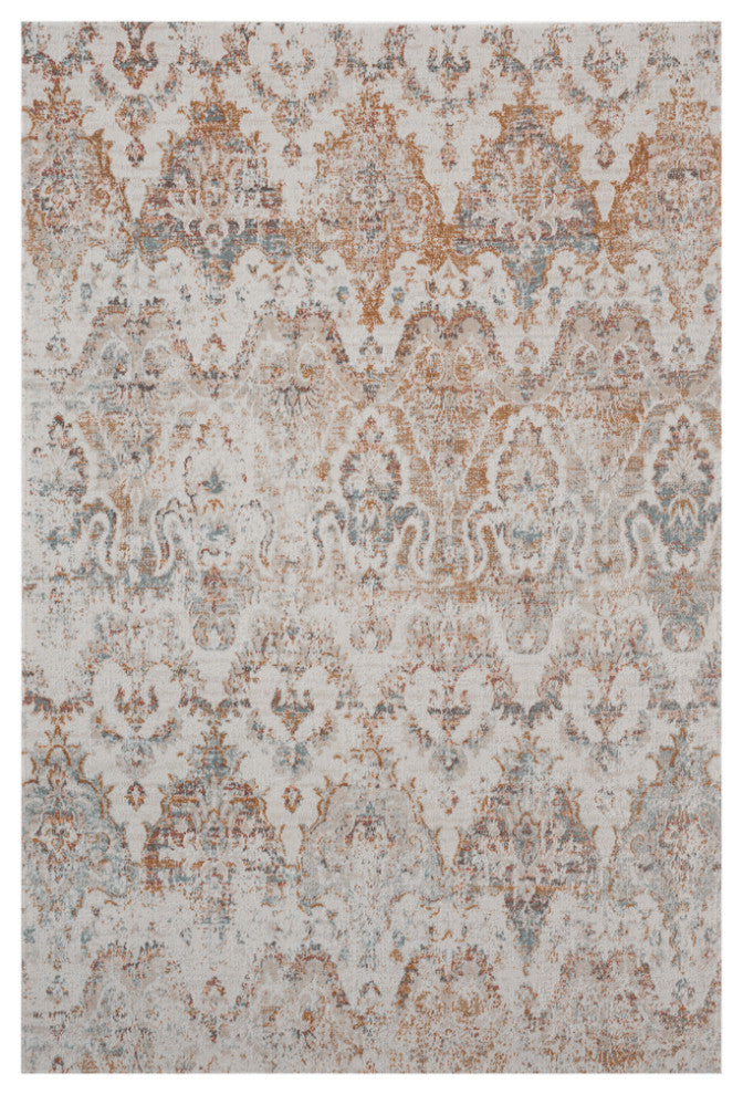 8' X 10' Beige Damask Stain Resistant Indoor Outdoor Area Rug