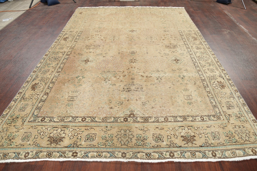 Consigned, Vintage Distressed Traditional Handmade Persian Area Rug, Brown, 7x10