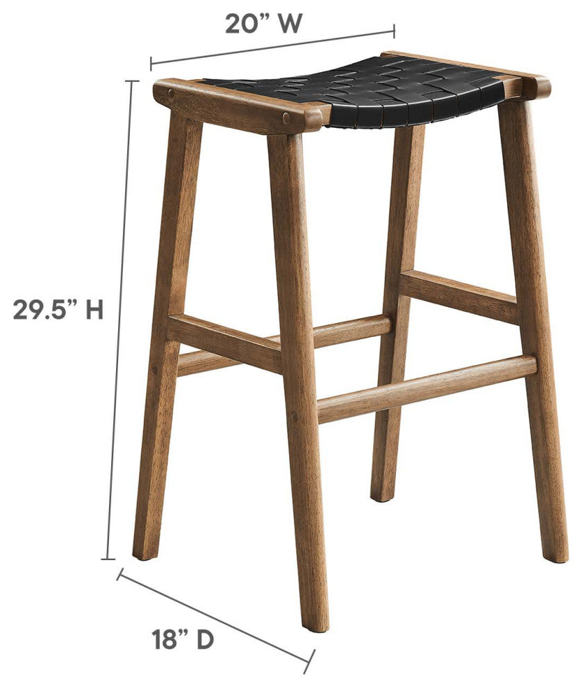 Saoirse Faux Leather Wood Bar Stool, Set of 2, Walnut Black