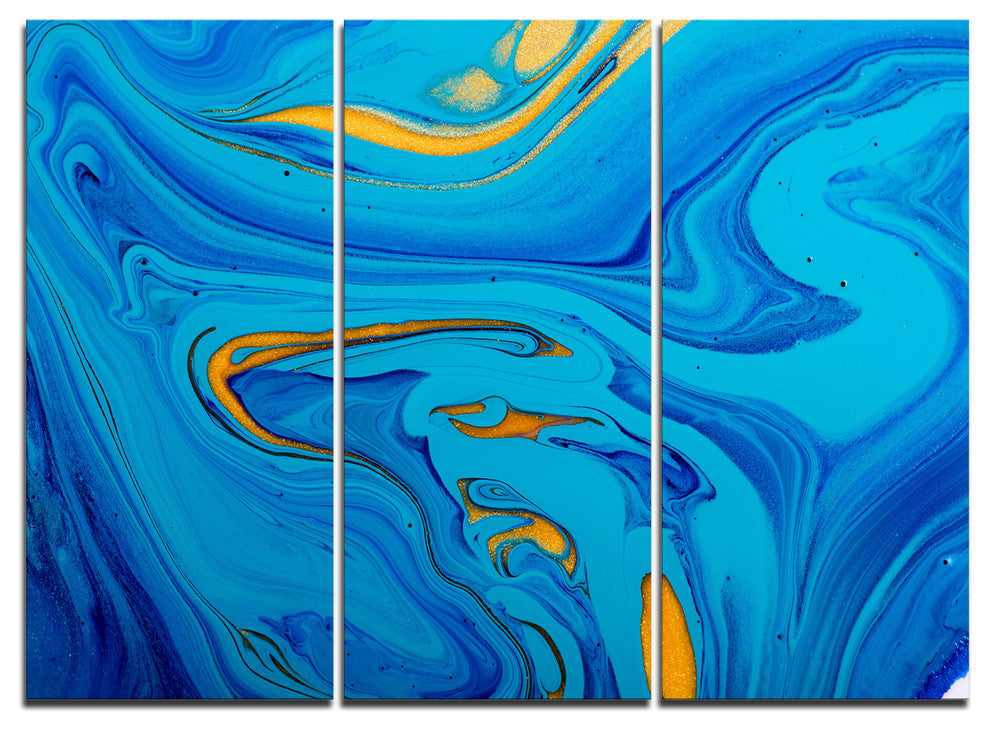 "Light Blue Abstract Acrylic Paint Mix" Wall Art, 3 Panels, 36"x28"
