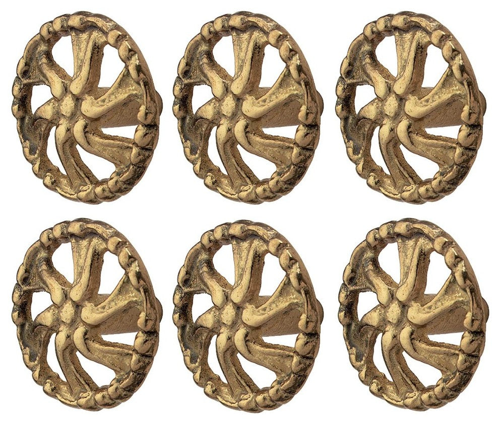 Vintage Cabinet Knob Solid Cast Brass Swirled  Pack of 6 |