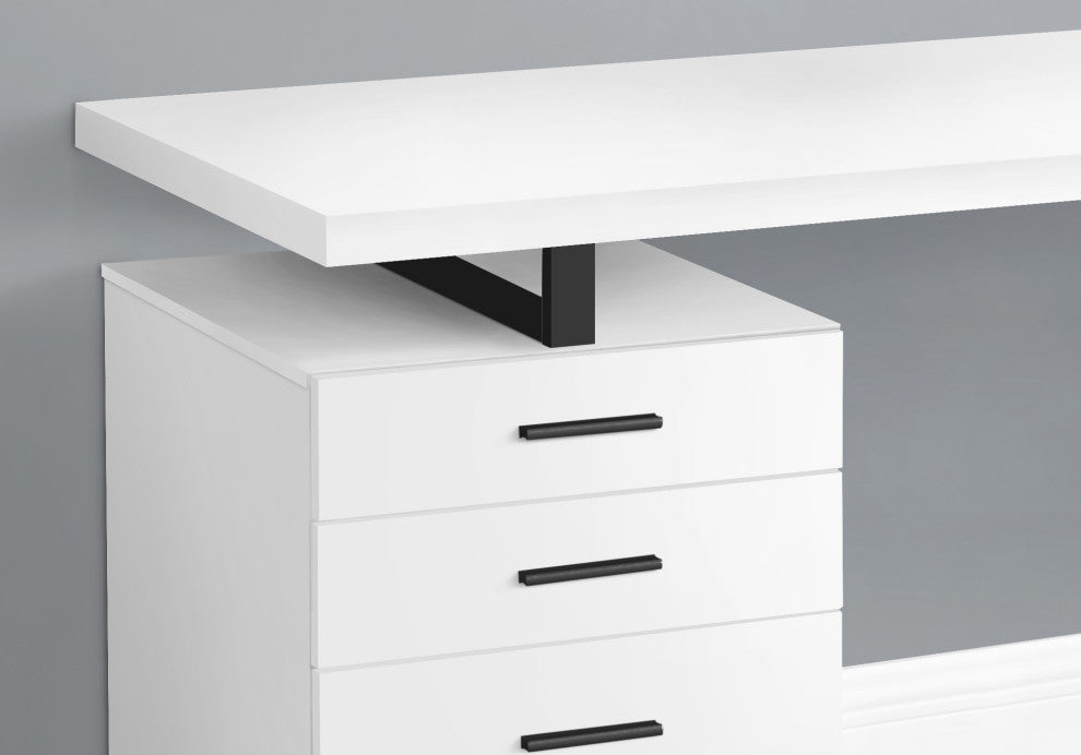 Computer Desk, Home Office, Laptop, Storage Drawers, 48"L, Work, Metal, White
