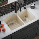 Karran Undermount Quartz 32" 60/40 Double Bowl Kitchen Sink Kit, Bisque