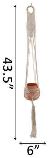 43" Hanging Macrame  With Aztec Ceramic Pot, Orange