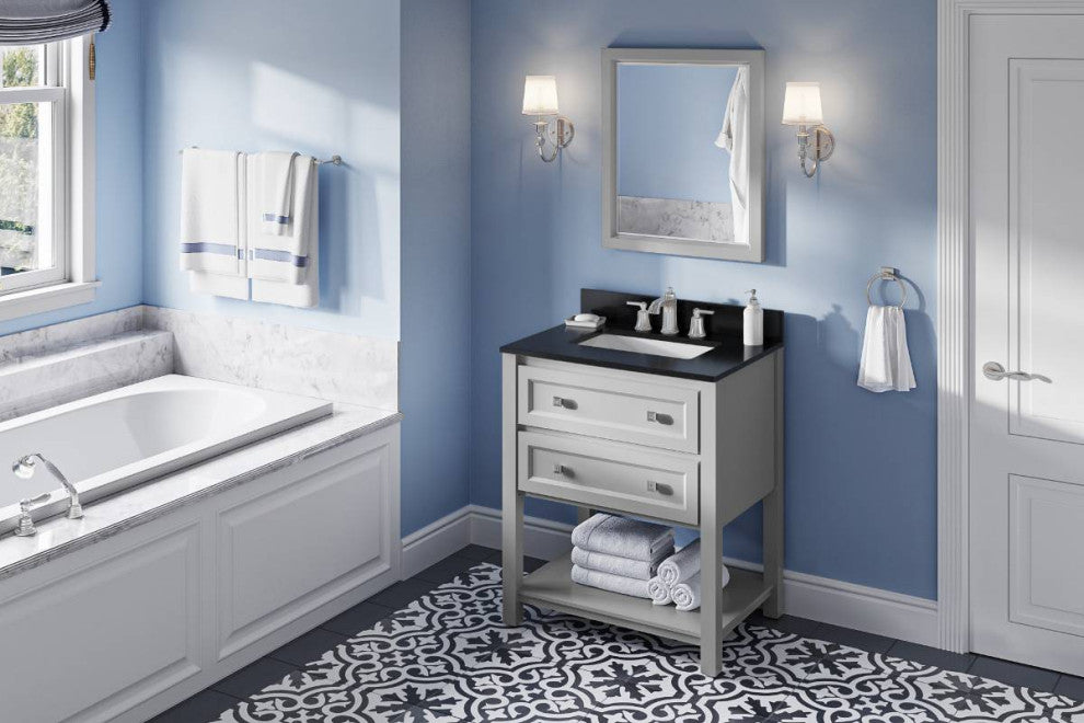 Adler Transitional 30" Grey Vanity, Black Granite Vanity Top