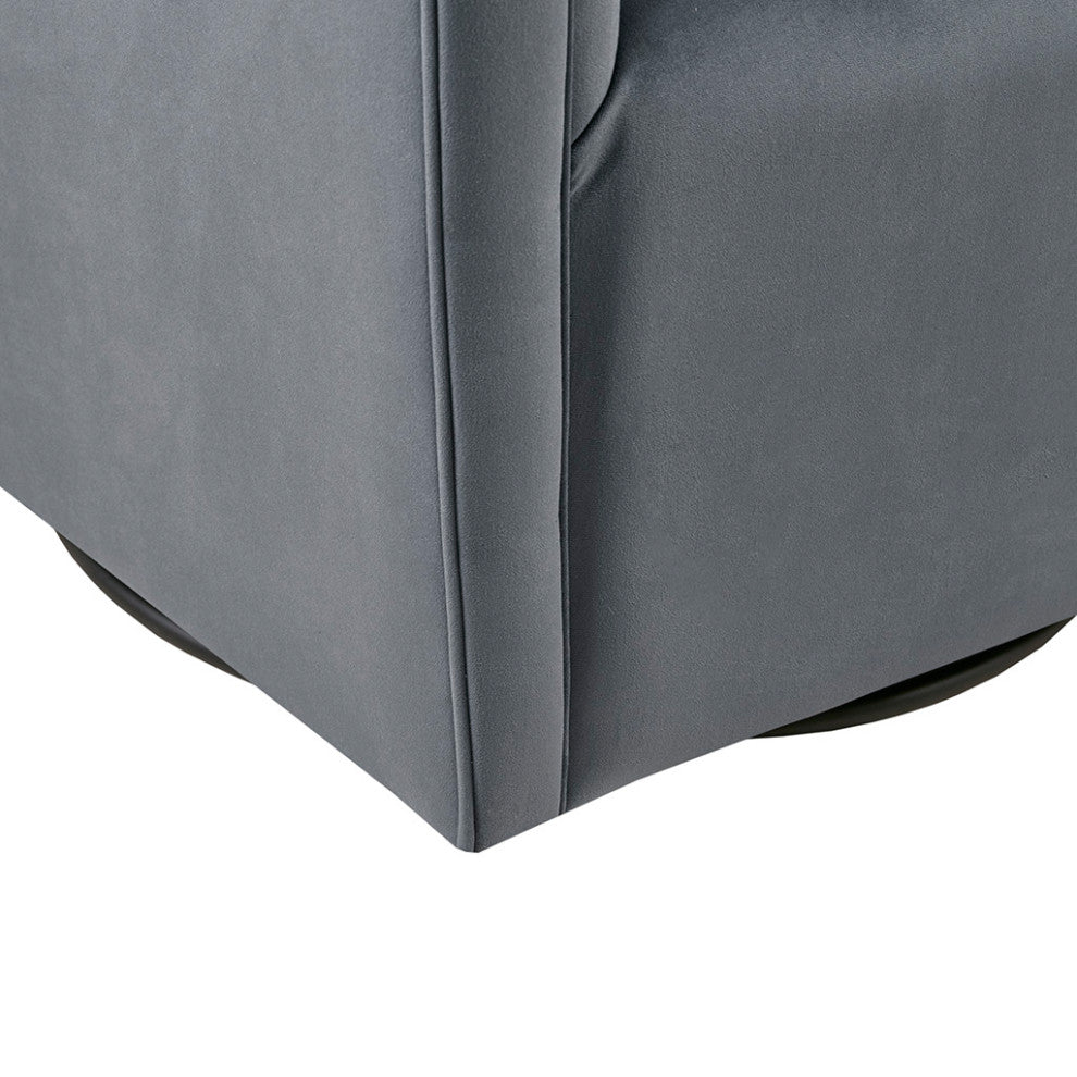 Ryker Velvet Round Barrel Lounge Swivel Chair, Gray