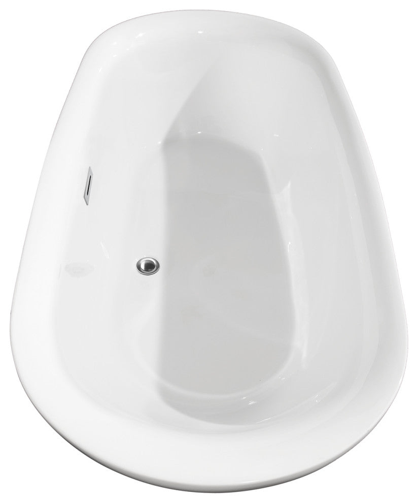 Melissa 65" Freestanding White Bathtub, Polished Chrome Drain and Overflow Trim
