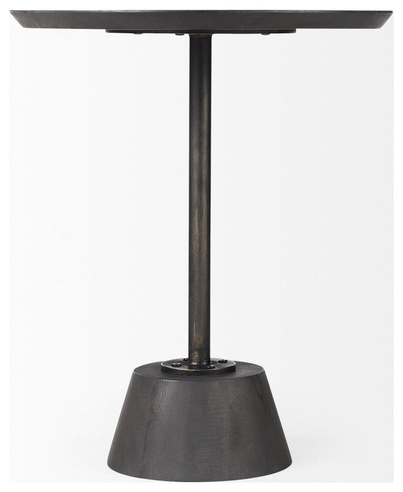 Maxwell 20" Round Dark Brown Wood With Black Metal Pedestal Side Table