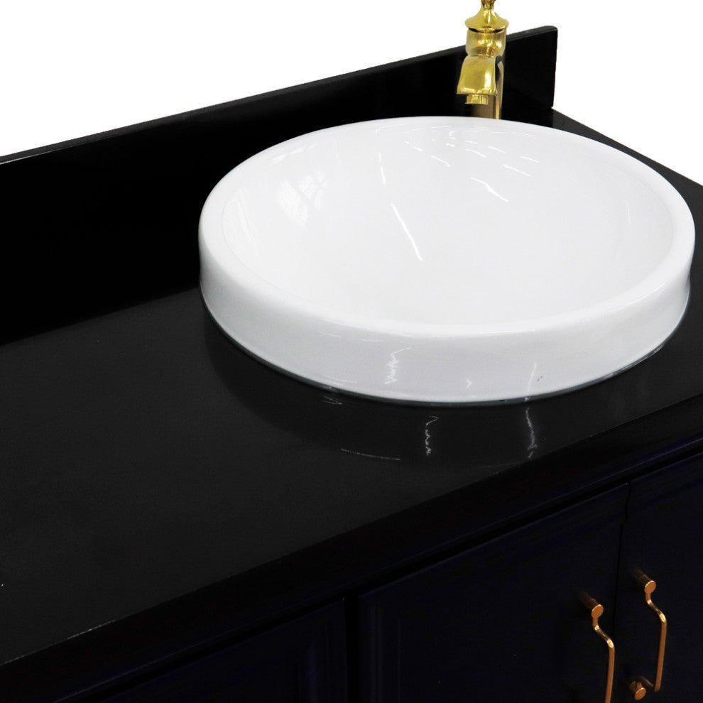 37" Single Vanity, Blue Finish With Black Galaxy