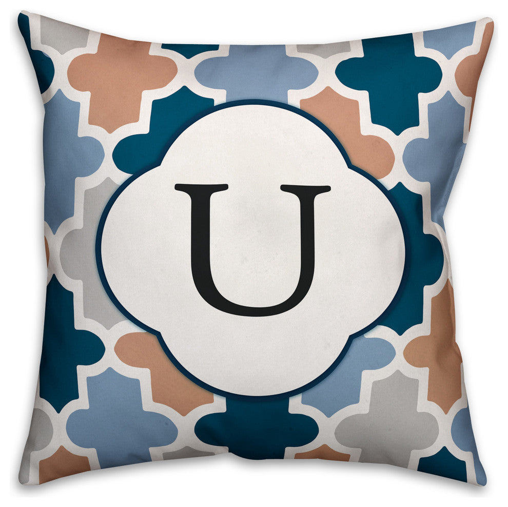 U Quatrefoil Monogram Spun Poly Pillow, 18x18
