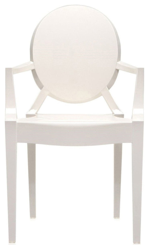 Designer Stackable Ghost Style Armchair With Arms Back Dining Chairs Solid Back, White