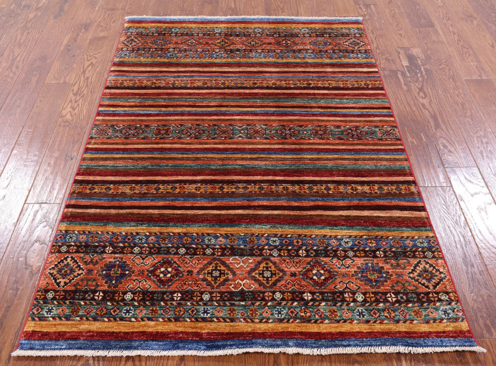 4' 1" X 6' 4" Super Kazak Khorjin Hand Knotted Rug Q5244