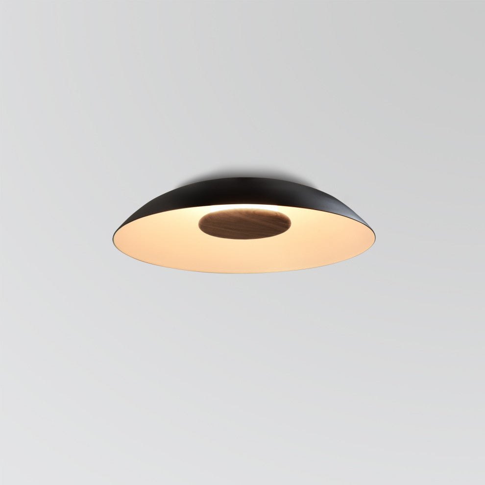 Volo LED Flush Mount, Deux - Black/White Shade, Brown Leather/Walnut Disc, 4000K