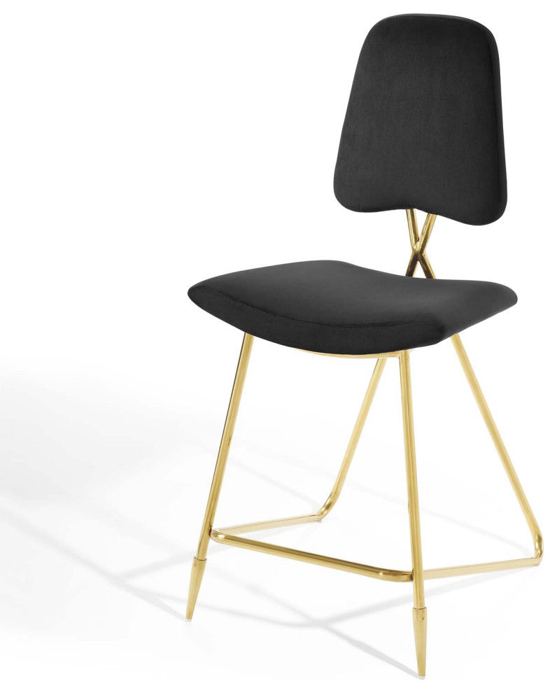 Counter Stool Chair, Set of 2, Velvet, Metal, Black, Modern, Bar Pub Cafe Bistro