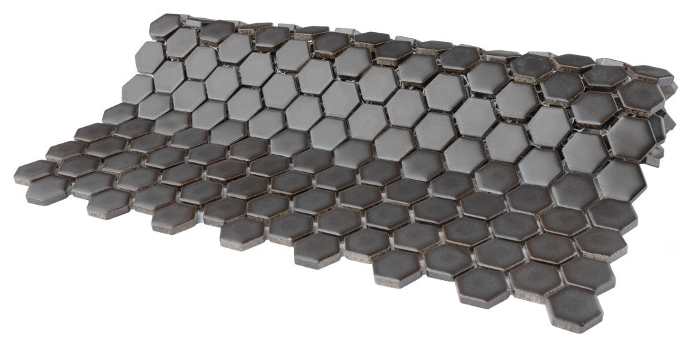 Colmena Hex Porcelain Floor and Wall Mosaic Tile, Matte Gunmetal