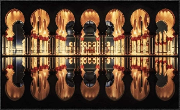 "Reflections in the Mosque" Framed Canvas Giclee by Cuomo Massimo, 31x19"