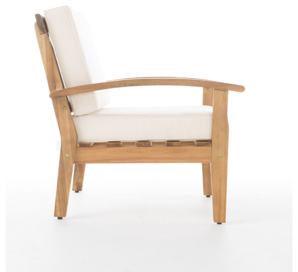 GDF Studio Preston Outdoor Wooden Club Chairs, Beige, Set of 4