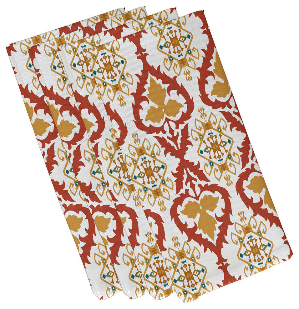 Bombay, Geometric Print Napkin, Coral, Set of 4