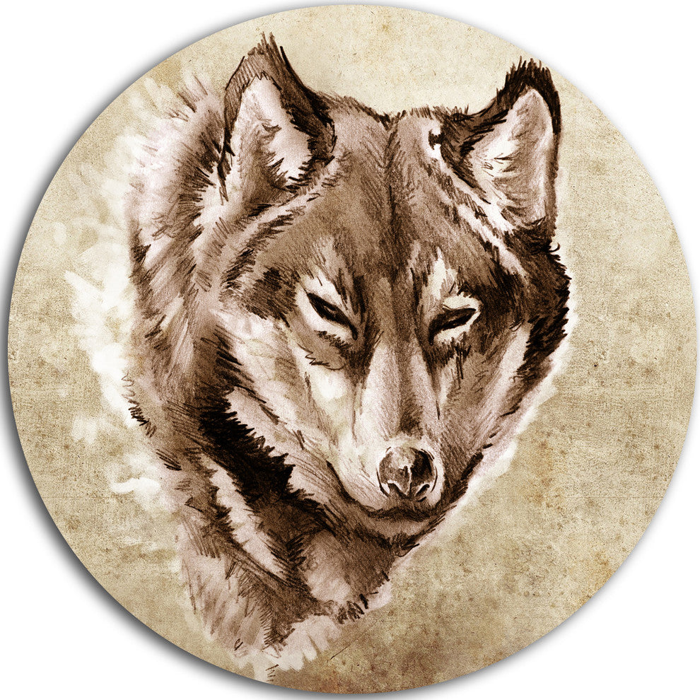 Wolf Head Tattoo Sketch, Digital Art Round Wall Art, 36"