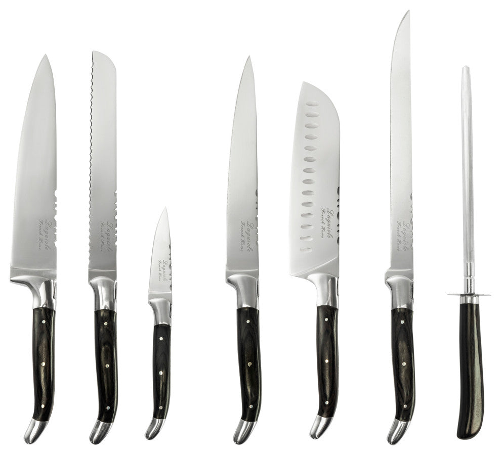 French Home 7 Piece Connoisseur Laguiole Black Pakkawood Kitchen Knife Set